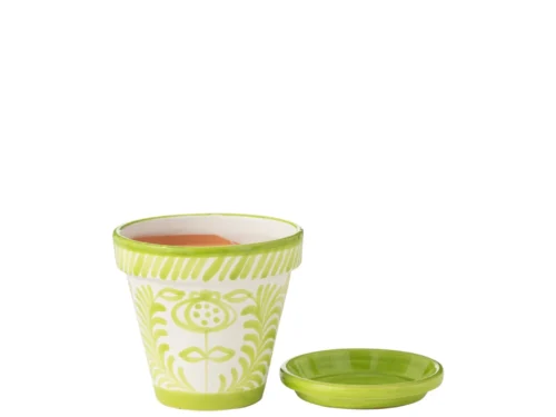 Bloempot Gritoro keramiek meerkleurig met groene accenten en sierlijk patroon, H25 cm