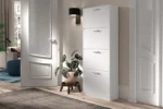 Witte Schoenenkast Heeltora met 4 kleppen, smal ontwerp voor de hal, strak en ruimtebesparend