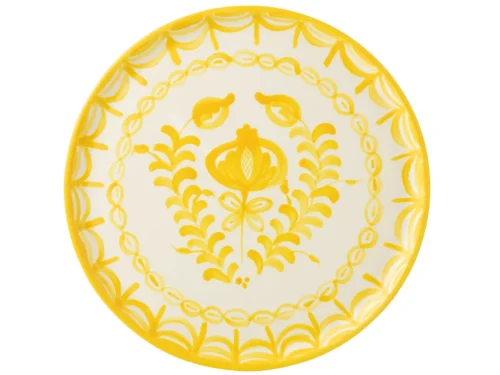 Bord Granada keramiek meerkleurig met gele bloemmotieven en decoratieve rand, stijlvol voor tafel of dressoir