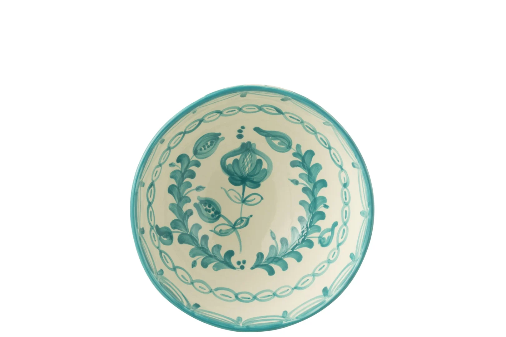 Kom Brermol keramieken kom met meerkleurig turquoise bloemmotief en hoog model