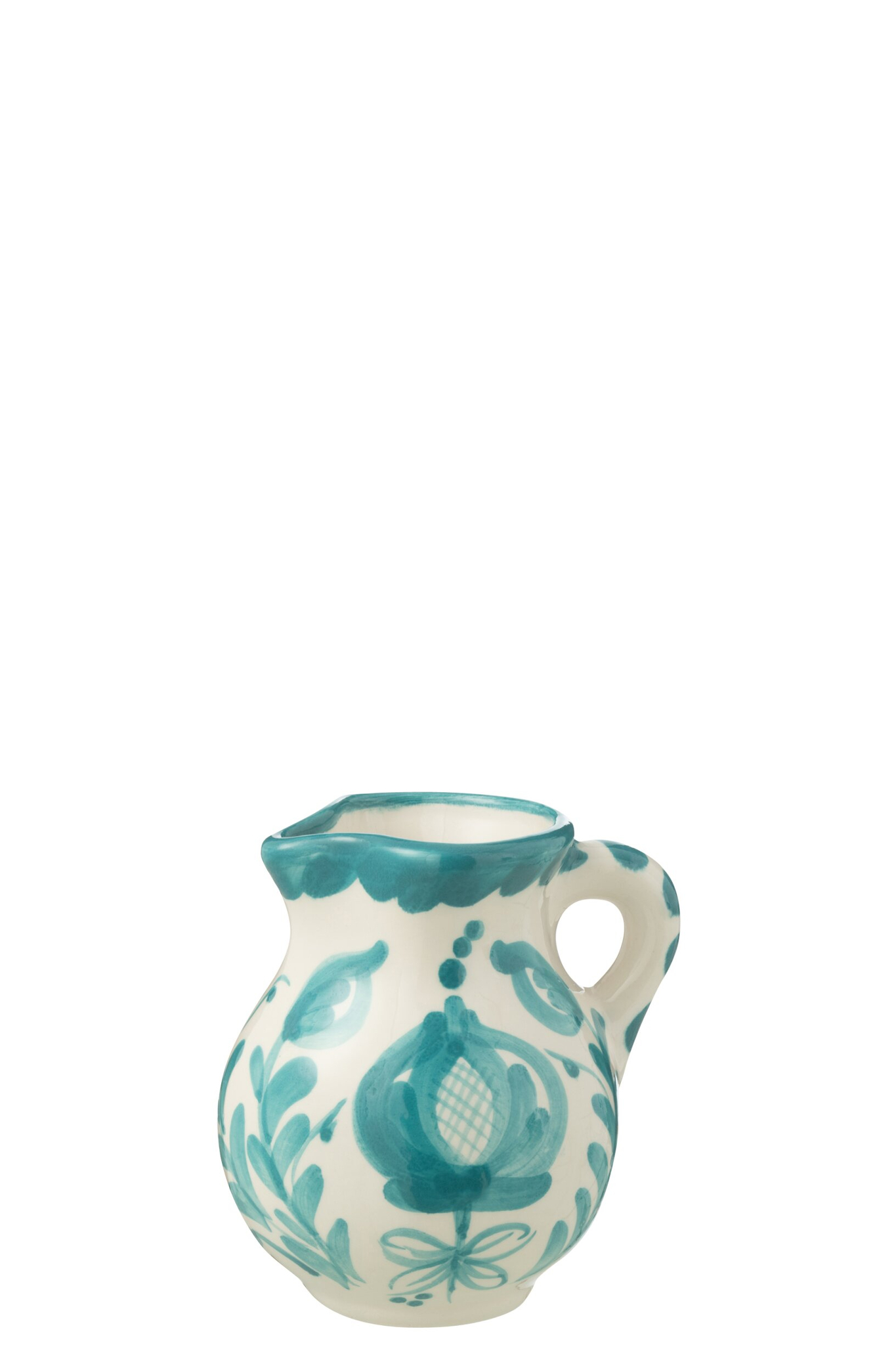 Karaf Saarmora keramiek, meerkleurig met turquoise florale print en handvat