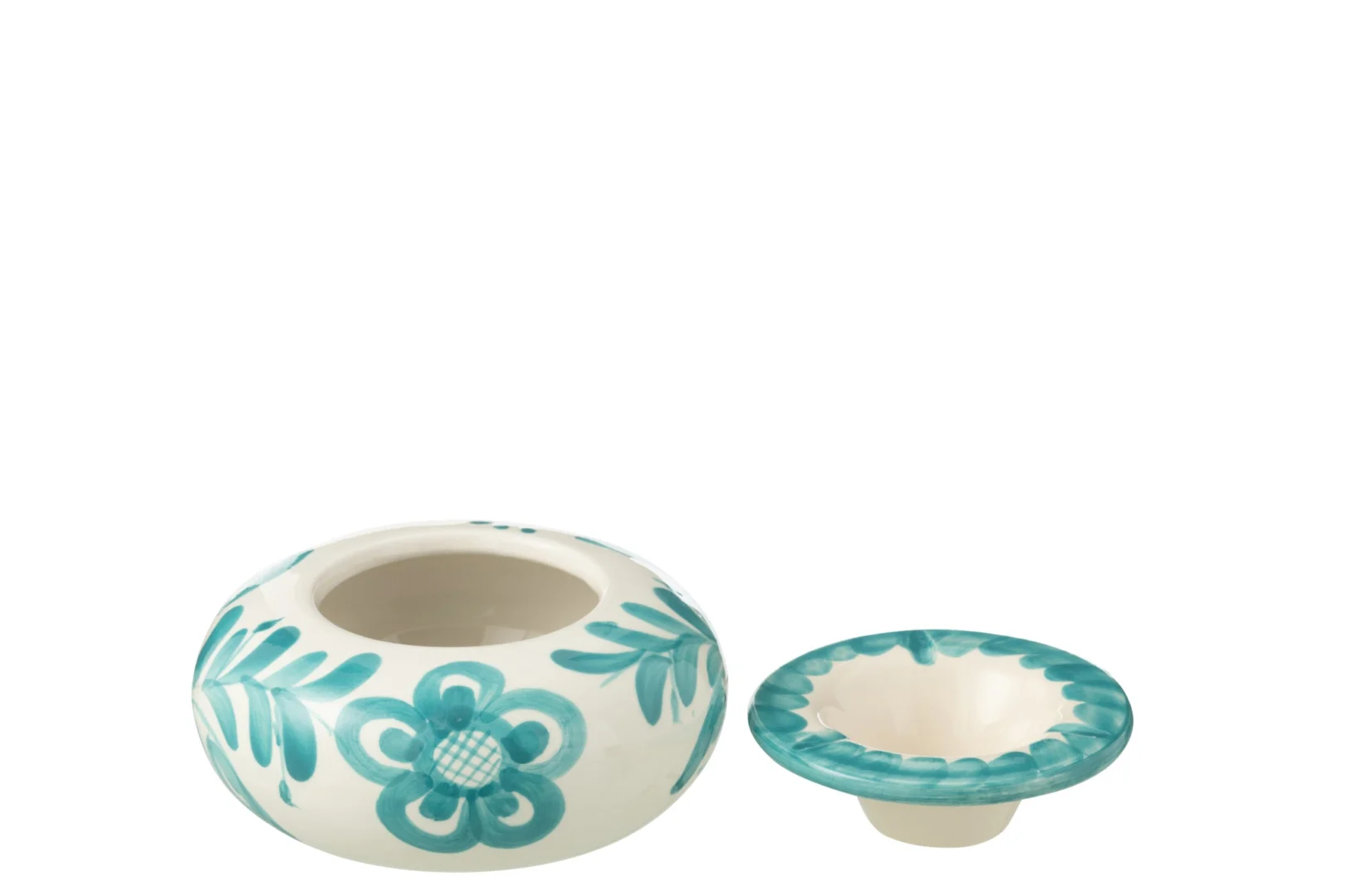 Asbak Granada keramiek meerkleurig met turquoise bloemprint en rond compact design