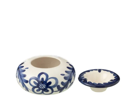 Asbak Granada keramiek meerkleurig met blauw wit bloemenpatroon en compact design