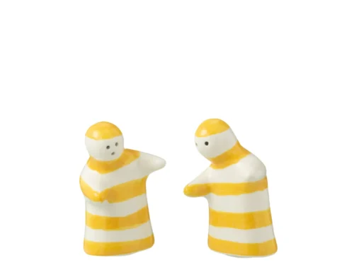 Woonaccessoire Trubak keramiek, twee gestreepte figuren in geel en wit voor een vrolijk accent