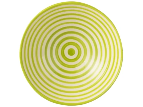 Kom Tordi keramiek meerkleurig met groene strepen en ronde vorm, decoratieve schaal voor tafel of dressoir