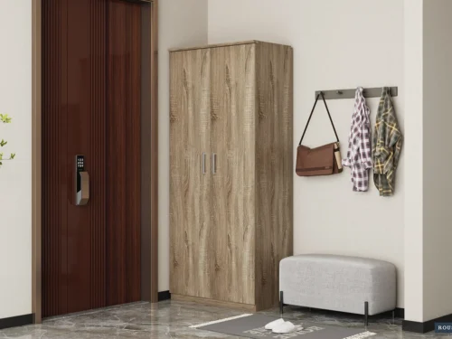 Schoenenkast Stedund 80 cm in houtlook, smal en hoog design voor een opgeruimde hal