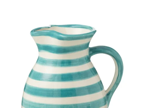 Karaf Jossira keramiek meerkleurig met turquoise strepen en handvat, decoratief woonaccessoire