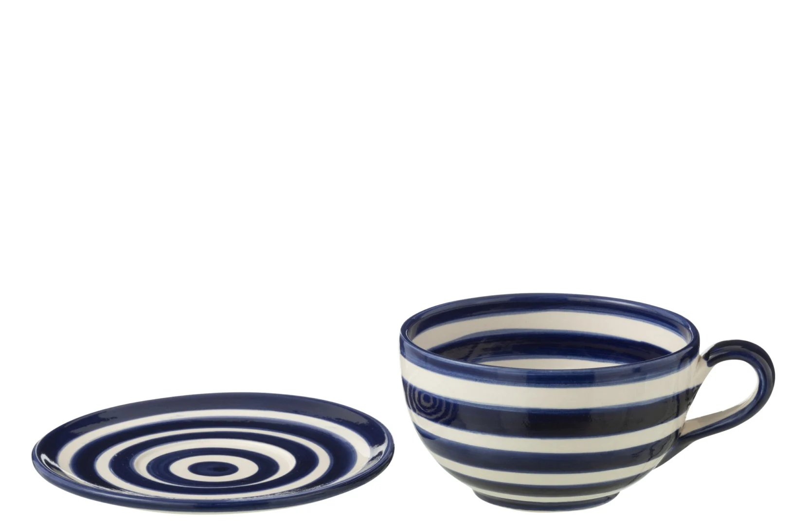 Kopje Statik keramiek meerkleurig met blauw-witte strepen en bijpassende schotel