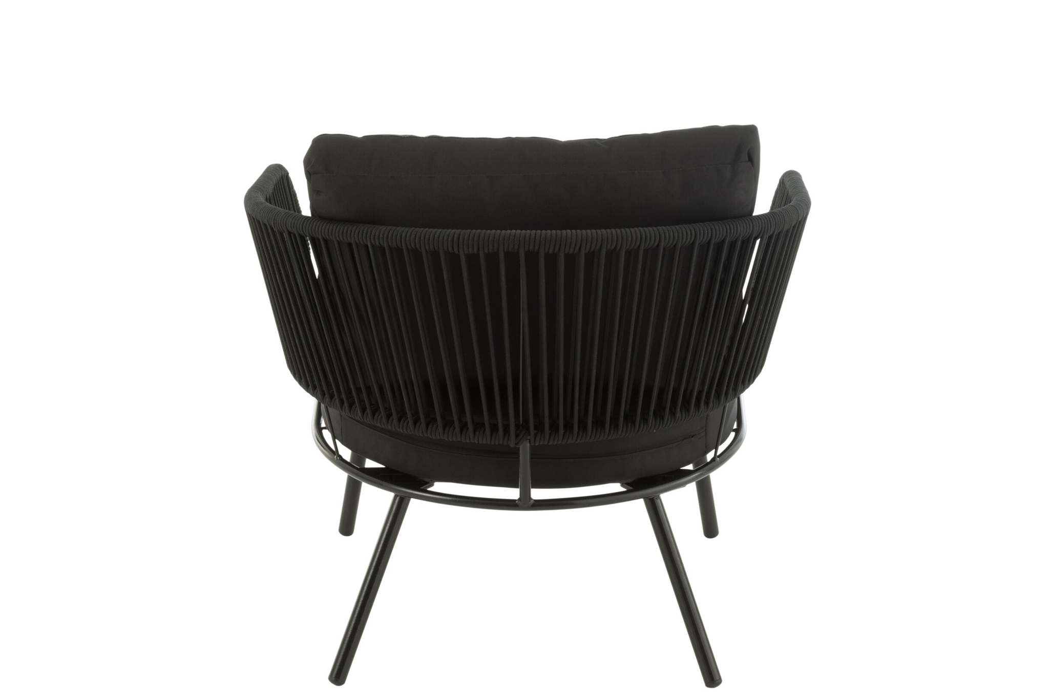 Woonaccessoire Oisterwijk Staal Zwart set van 3, elegante stoelen met touwbekleding en zwarte kussens