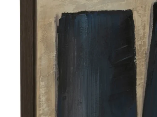 Schilderij Fientik Blauw met donkerblauwe en beige abstracte vlakken in een houten lijst