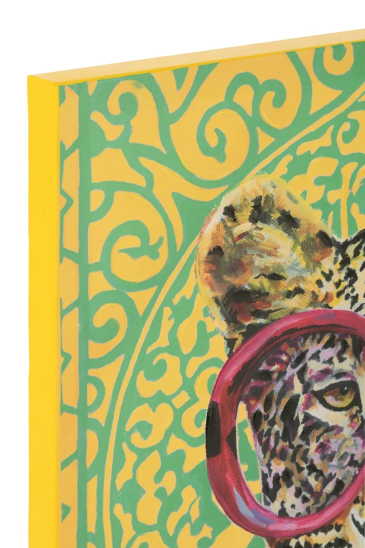 Schilderij Slaadona meerkleurig met fel geel-groen patroon en abstracte portretprint op canvas