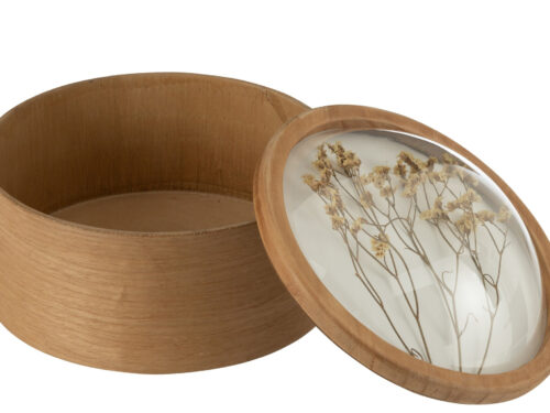 Opbergdoos Caaldone van multiplex met houten look en transparant bloemenmotief deksel