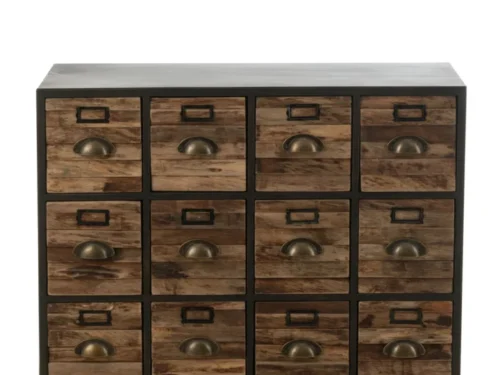 Kast Rigel Bruin 80,5 cm met 16 laden, multiplex en ijzeren frame in stoere industriële stijl