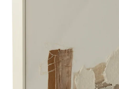 Schilderij Peirun Meerkleurig met canvas en dennenhout, abstract design in warme aardetinten en wit, lang slank formaat