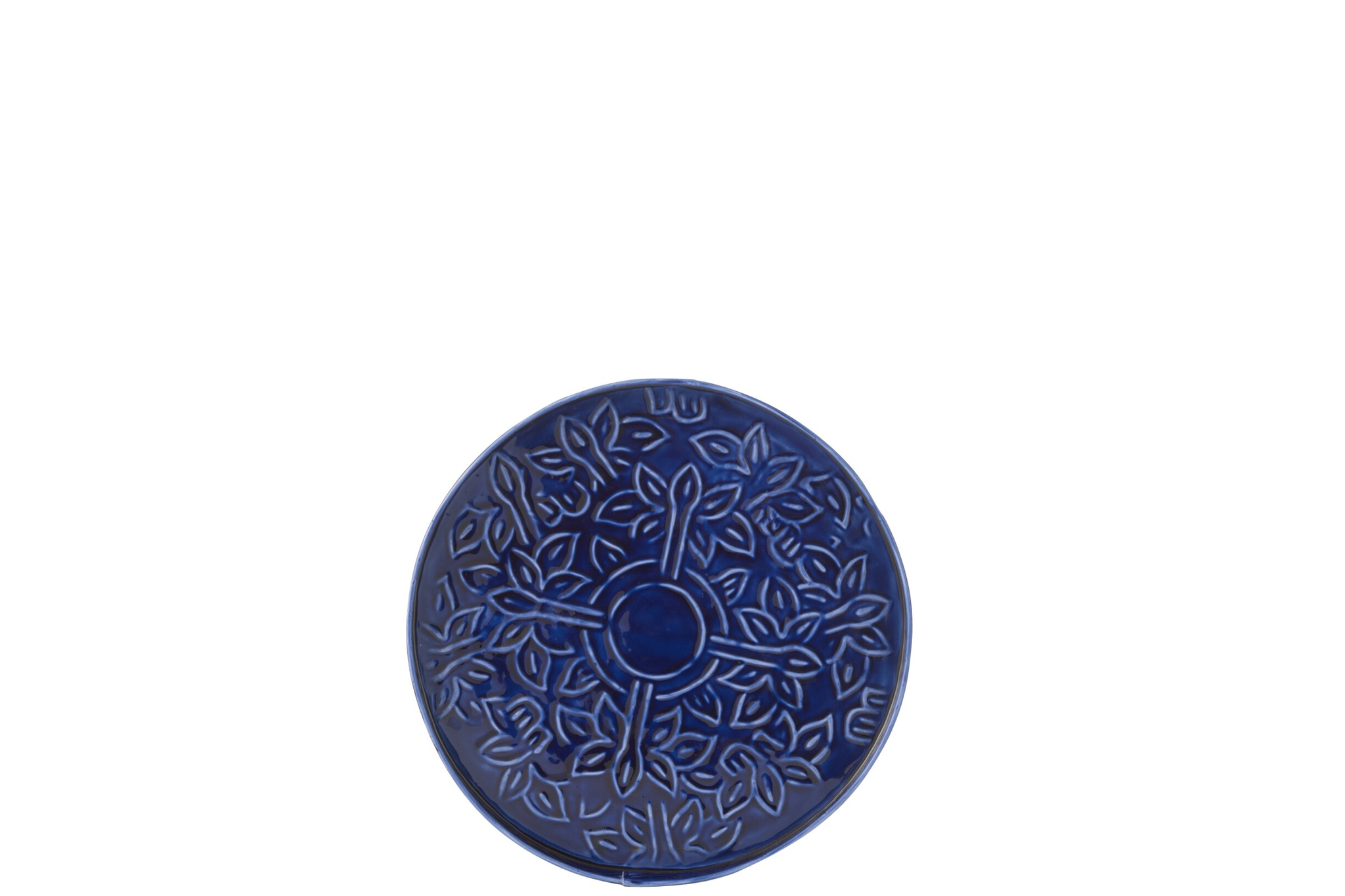 Dienblad Caaso Metaal Blauw, rond decoratief ijzeren dienblad met reliëf en glanzende afwerking