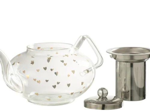 Transparante Jodhpur glazen theepot met gouden hartjes, roestvrijstalen filter en deksel