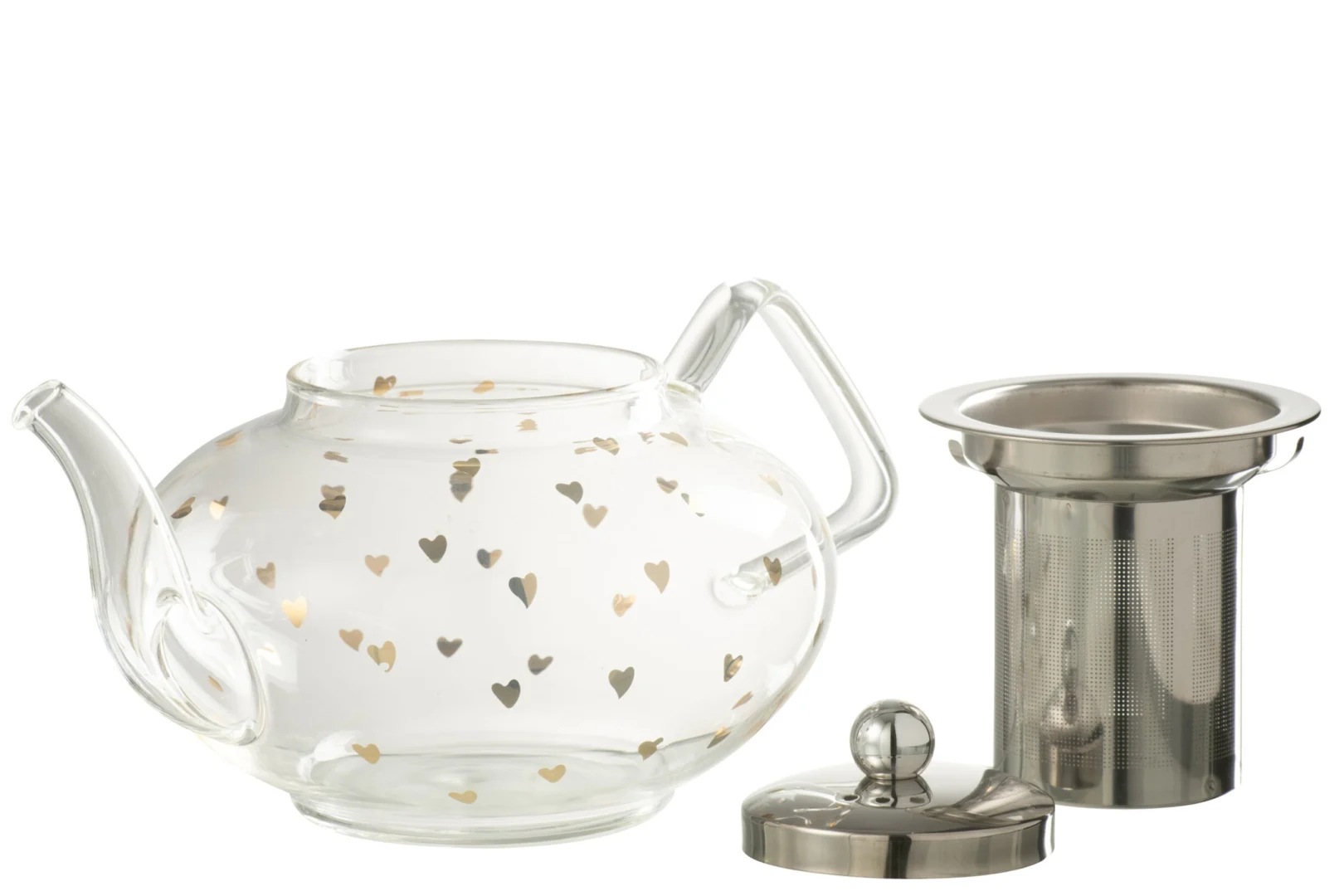 Transparante Jodhpur glazen theepot met gouden hartjes, roestvrijstalen filter en deksel