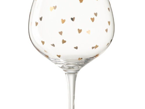 Transparant Drinkglas Teistol met hartjesprint en elegante gouden rand, op voet, feestelijk en verfijnd
