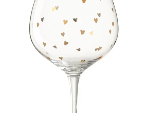 Transparant Drinkglas Teistol met hartjesprint en elegante gouden rand, op voet, feestelijk en verfijnd