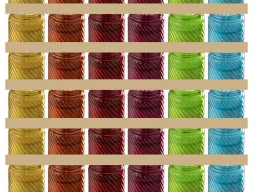 Geurkaars Herronte in meerkleurig glas met gestreept reliëf, compact en decoratief voor sfeervol wonen