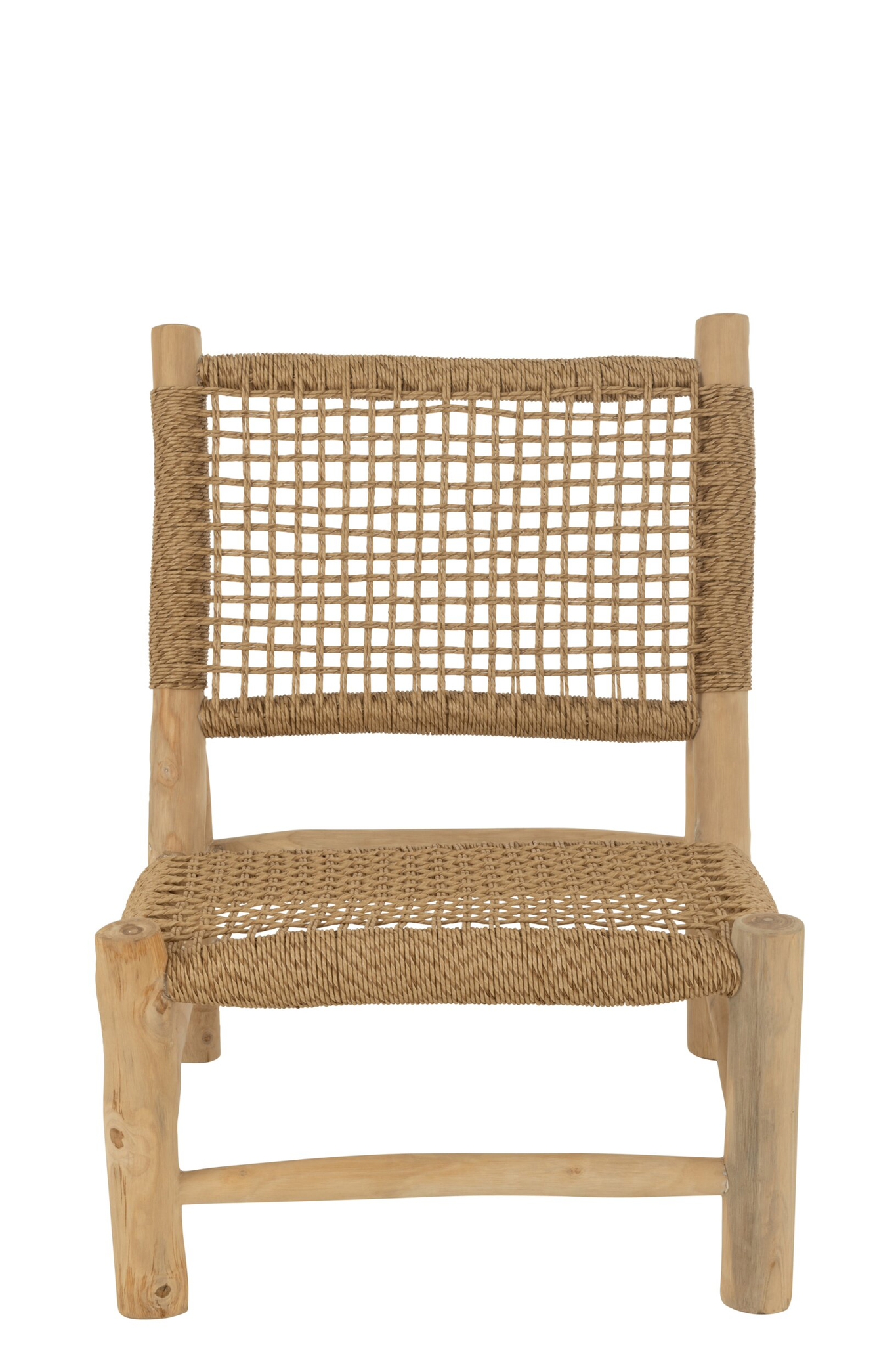 Bank Feso Teak Naturel met naturel teakhout en touw, compact loungeontwerp met open geweven zitting en rugleuning