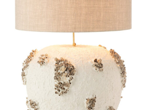 Lamp Jaallea Terracotta met beige kap en wit terracotta voet met ruwe organische details