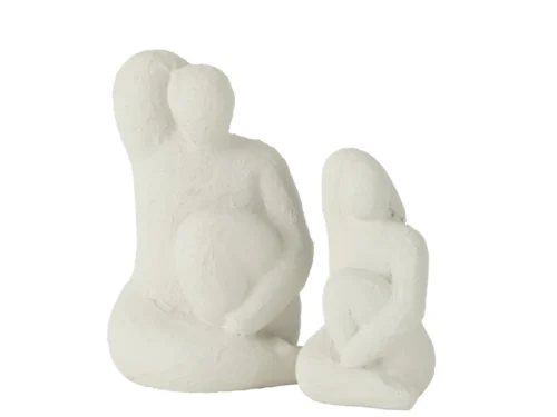 Beeld Rielvu beton wit, modern sculptuur woonaccessoire met abstracte figuren en rustige uitstraling
