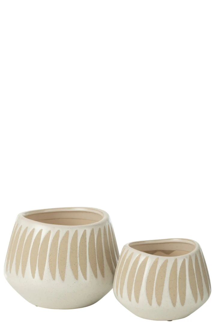 Bloempot Skeronte steen meerkleurig met beige ribpatroon, compact 20 x 20 x 15 cm