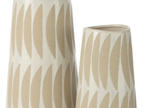 Vaas Dierdun Steen Meerkleurig H40 cm met beige-wit patroon, hoge vorm en matte steengoed afwerking