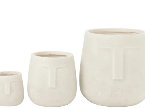 Set van 3 witte Brobe vezelklei bloempotten, strak rond model in drie maten, H42,5 cm