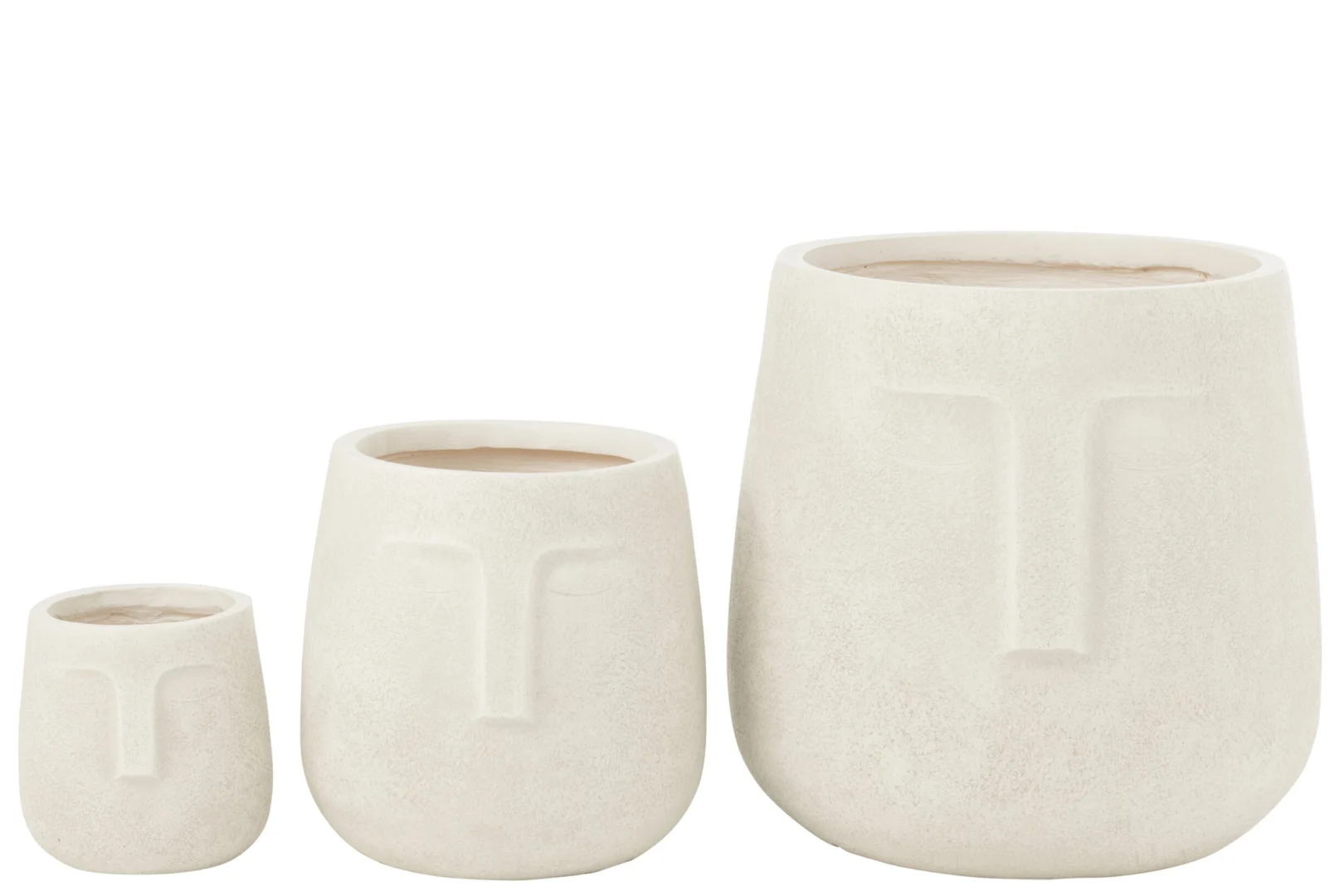 Set van 3 witte Brobe vezelklei bloempotten, strak rond model in drie maten, H42,5 cm