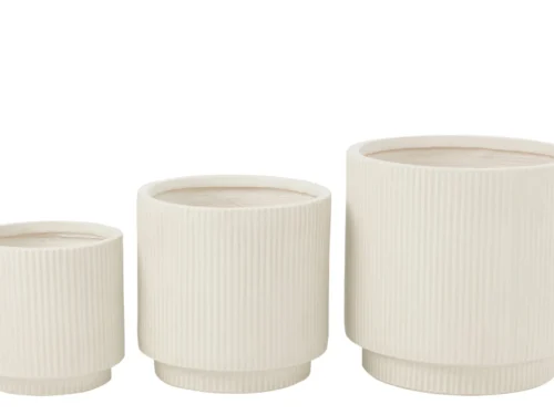 Bloempot Ronsak Vezelklei Wit set van 3, ribbelstructuur, modern en stevig, H37 cm and more