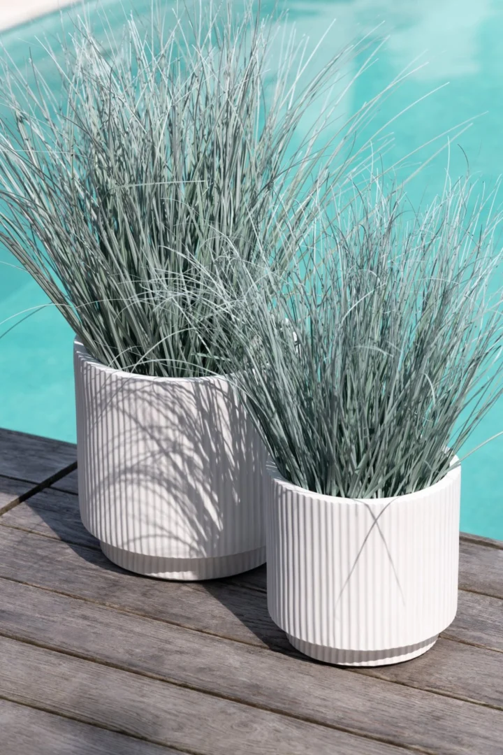 Bloempot Ronsak Vezelklei Wit H37 cm - Set van 3 - Afbeelding 2