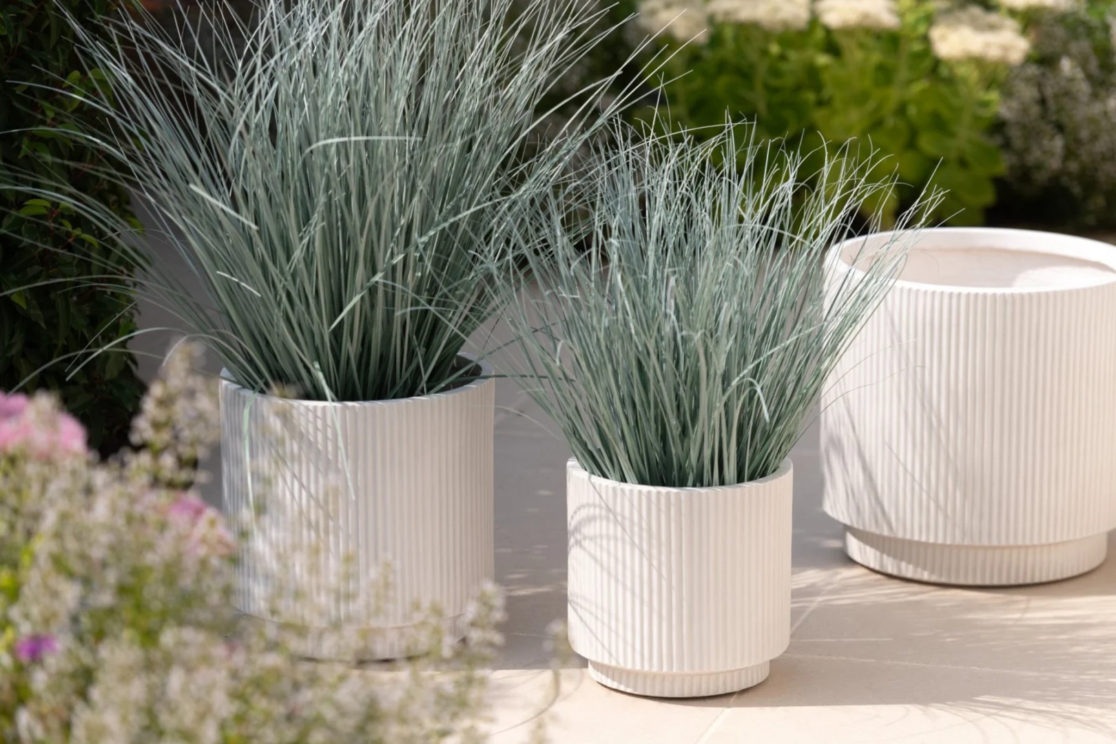 Bloempot Ronsak Vezelklei Wit H37 cm - Set van 3 - Afbeelding 3