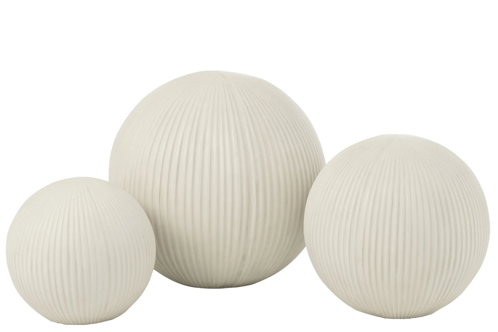 Decoratie Breildero Vezelklei Wit: drie geribbelde witte bollen voor een rustige, stijlvolle woondecoratie