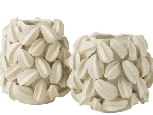 Vaas Bransora beige klei met glazuur, 31 cm, brede organische vorm en ambachtelijke afwerking