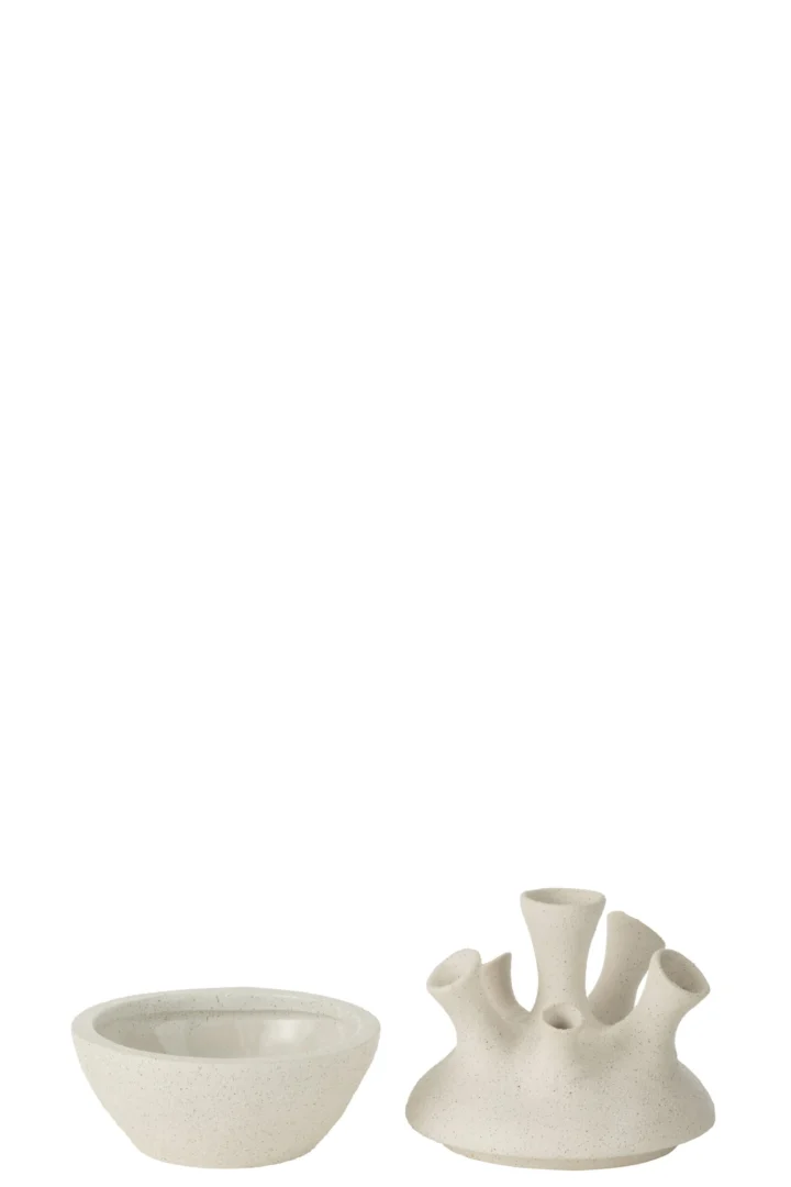 Vaas Pooltil Klei Wit, compacte witte vaas met glazuur en organische vorm, 19,5 cm hoog