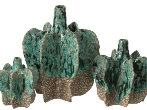 Meerkleurige Kildero steengoed vaas H30 cm met organische vorm en turquoise glazuur