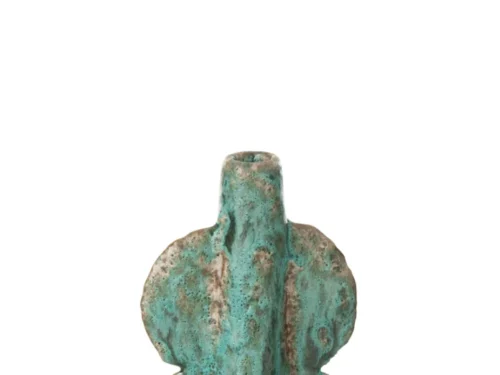 Vaas Noorman van steengoed, meerkleurig turquoise en bruin, met elegante organische vorm, H20 cm