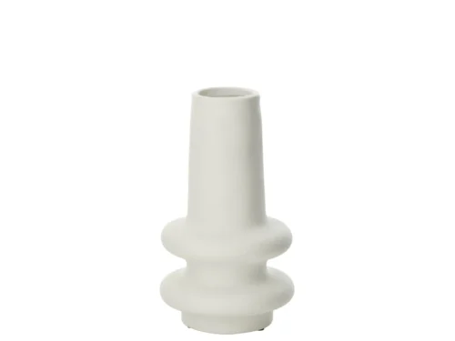 Witte Fieskar vaas van klei, 32 cm hoog, slank met ronde vormen en subtiele natuurlijke uitstraling