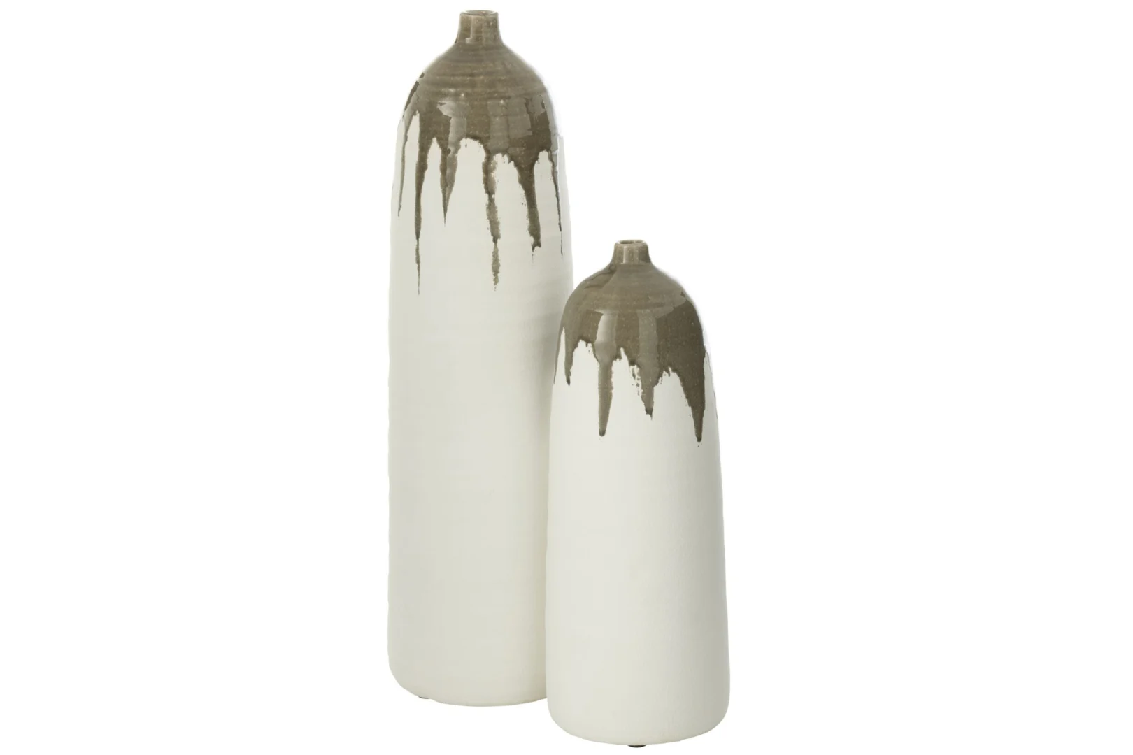 Vaas Skulves Klei Meerkleurig H67,5 cm, hoge bottle vaas in wit met bruine drip-afwerking