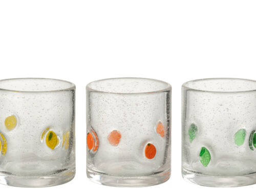 Feibona transparante drinkglazen set van 3 met citrusmotief in geel, oranje en groen, compact en speels