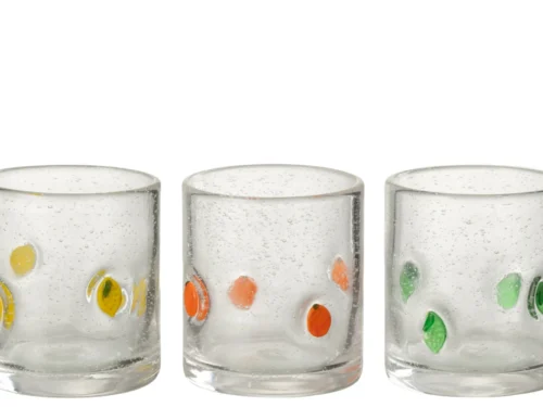 Feibona transparante drinkglazen set van 3 met citrusmotief in geel, oranje en groen, compact en speels