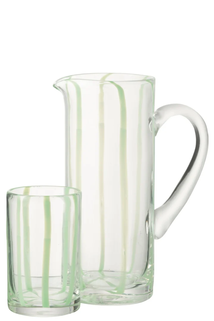 Karaf Pralio glas groen met bijpassend glas, slank design en elegante transparante afwerking