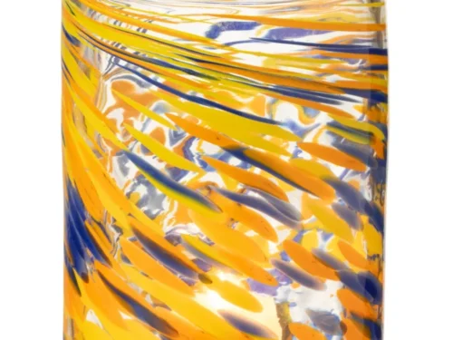 Vaas Dolio glas meerkleurig met geel, oranje en blauw, slanke cilindervorm, H25,5 cm