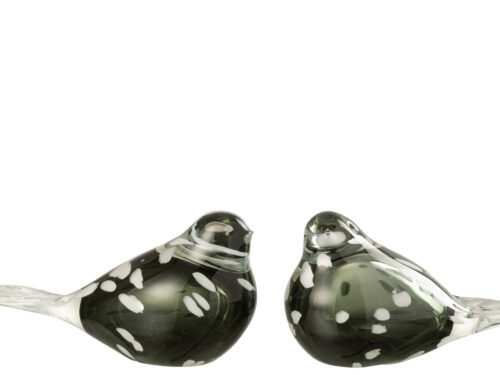 Vogelglas Slooldek meerkleurig glas, slanke vogelvorm met transparante staart en witte spikkels