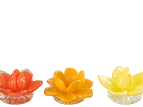 Kunstbloem Slaarnin glas set van 3 in rood, oranje en geel, compact en decoratief voor het interieur