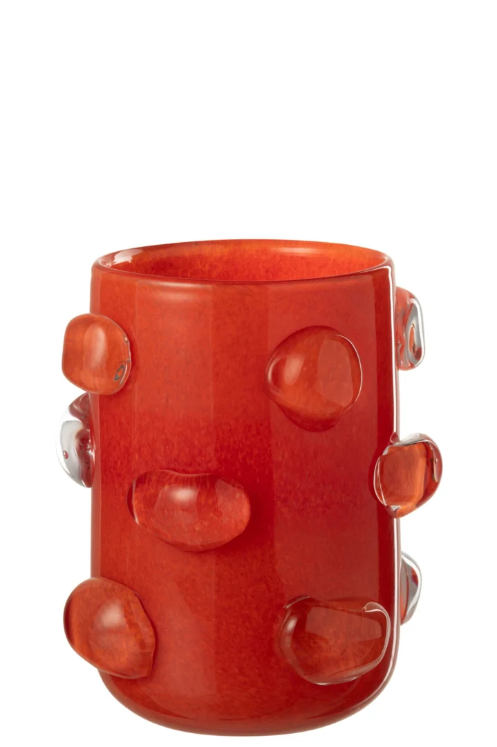 Vaas Peeltano glas rood H23 cm met organische vormen en glanzende afwerking