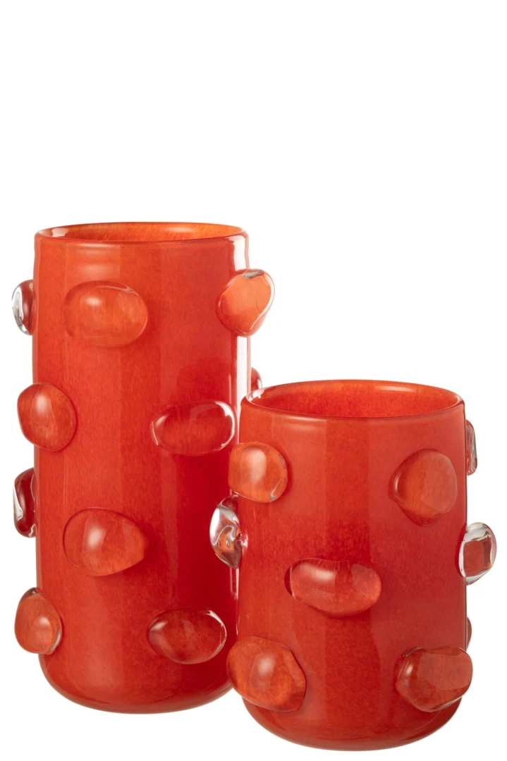 Rode glazen vaas Praulvone H32,5 cm met opvallende bubbelvorm en warme uitstraling