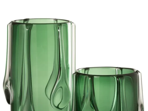 Groene glazen Meelo vaas met organische vorm, 33 cm hoog, opvallend woonaccessoire